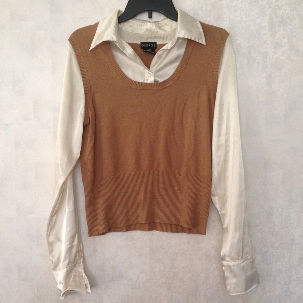 Silky faux two piece blouse